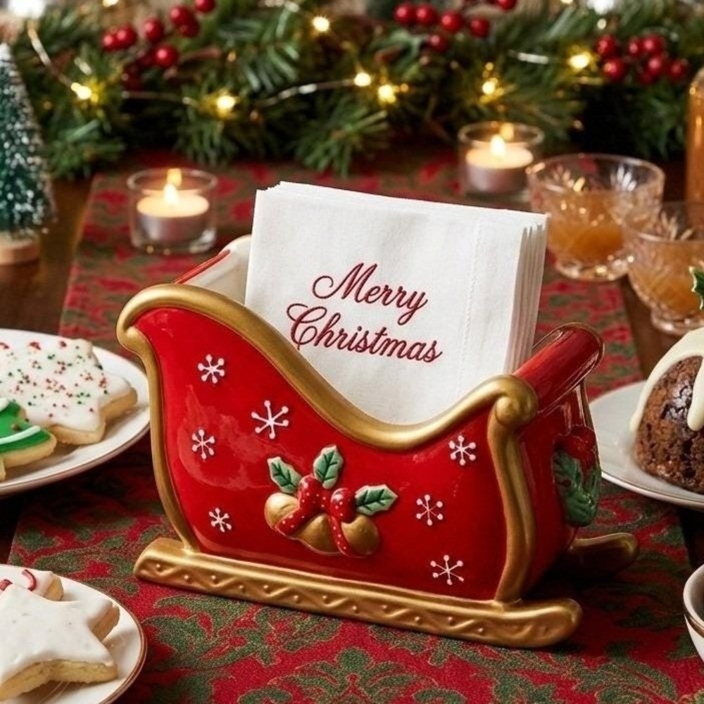 Fitz and Floyd Festive Bells Ceramic Sleigh, Vintage Christmas Table Decor